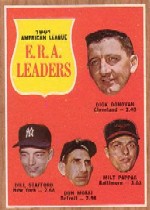 1962 Topps      055      AL ERA Leaders-Dick Donovan-Bill Stafford-Don Mossi-Milt Pappas